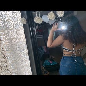 Black and white square crop top